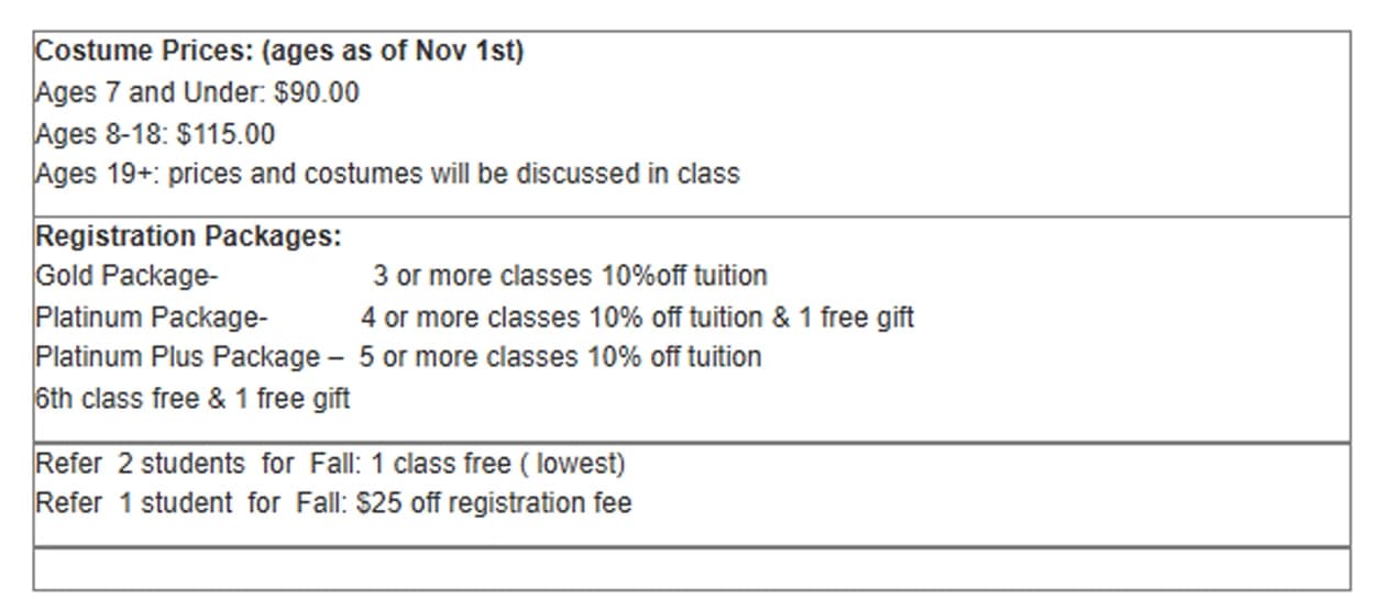 Dance City & the Arts additional package options